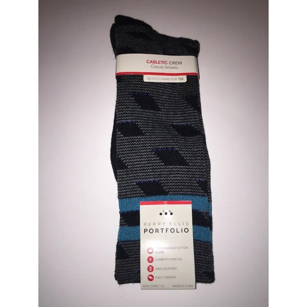 Perry Ellis Lot of 2 Pairs Men's Printed Socks, Shoe Size 7-12
